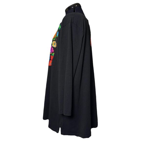 NWOT Sabaku Artwear Womens 1X Black 3/4 Sleeve FLOWER Shirt Huipil Southwest Art - Picture 3 of 10